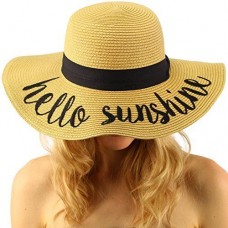 Hello Sunshine Wide Brim 4" Summer Derby Beach Pool Floppy Dress Sun Hat 799705295629 eb-52928216